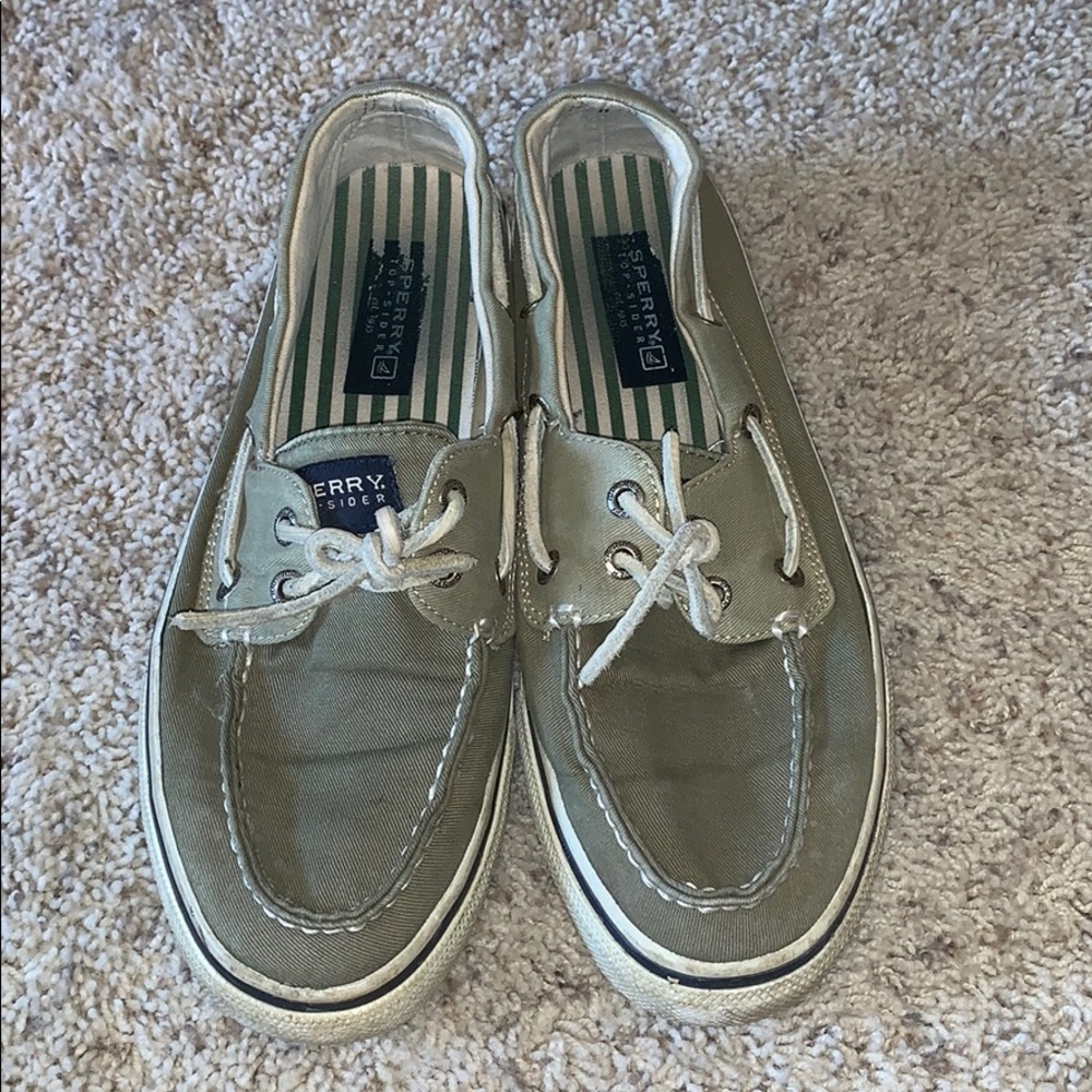 sperry canvas grey/green boat shoes